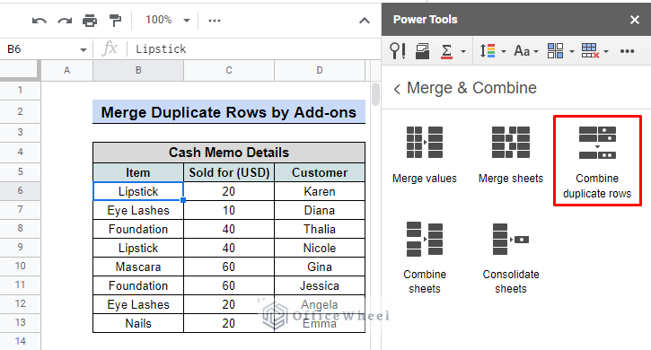 power tool window in google sheets